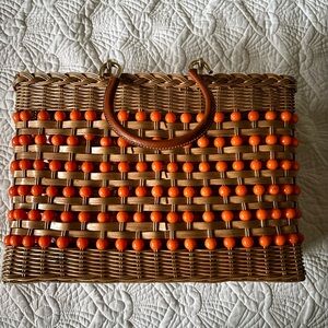 Vintage large woven and beaded tote